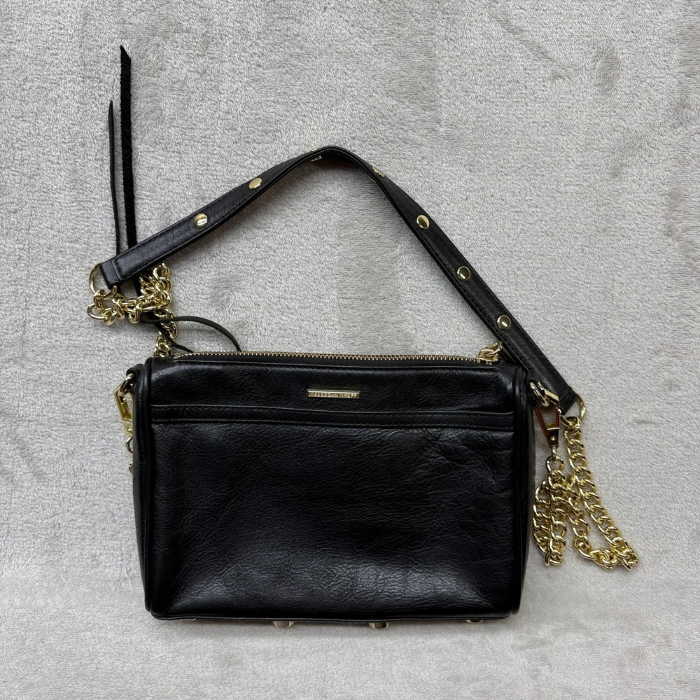Rebecca Minkoff Purse Women's Mini MAC Crossbody Small Black Leather Gold Chain